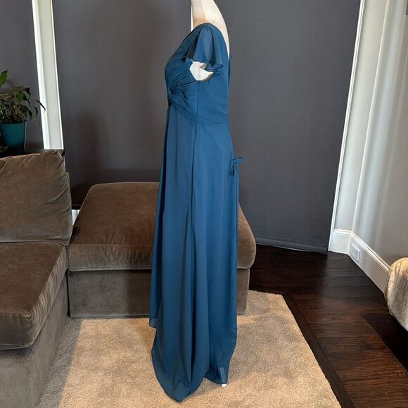 Women’s Blue Full Length Chiffon Formal Dress Flutter Sleeve Corset Back Size 10 - Picture 6 of 11